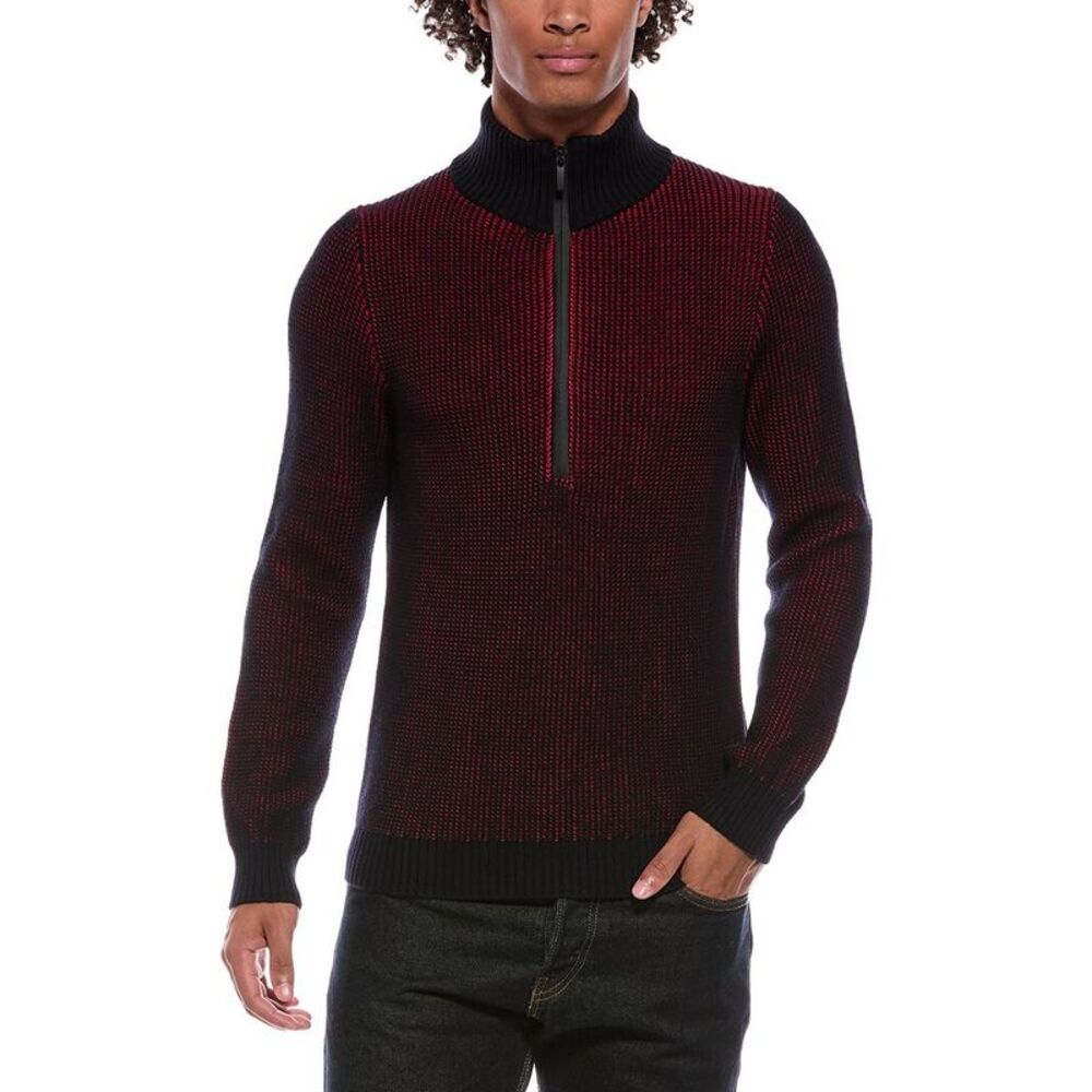 Slowear Mens Wool-Blend Ribbed Zip Polo Sweater, Red